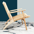 Hans Wegner Wood Natural Rattan Chaise tricotée